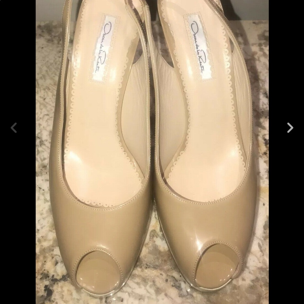 Oscar de la Renta Nude Patent Peep Toe Heels 40 M